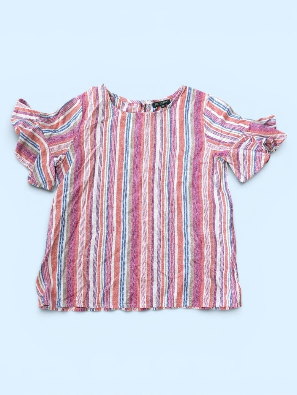 Cynthia Rowley Short Sleeve Blouse Top Shirt Women's Size PS Linen Blend Striped